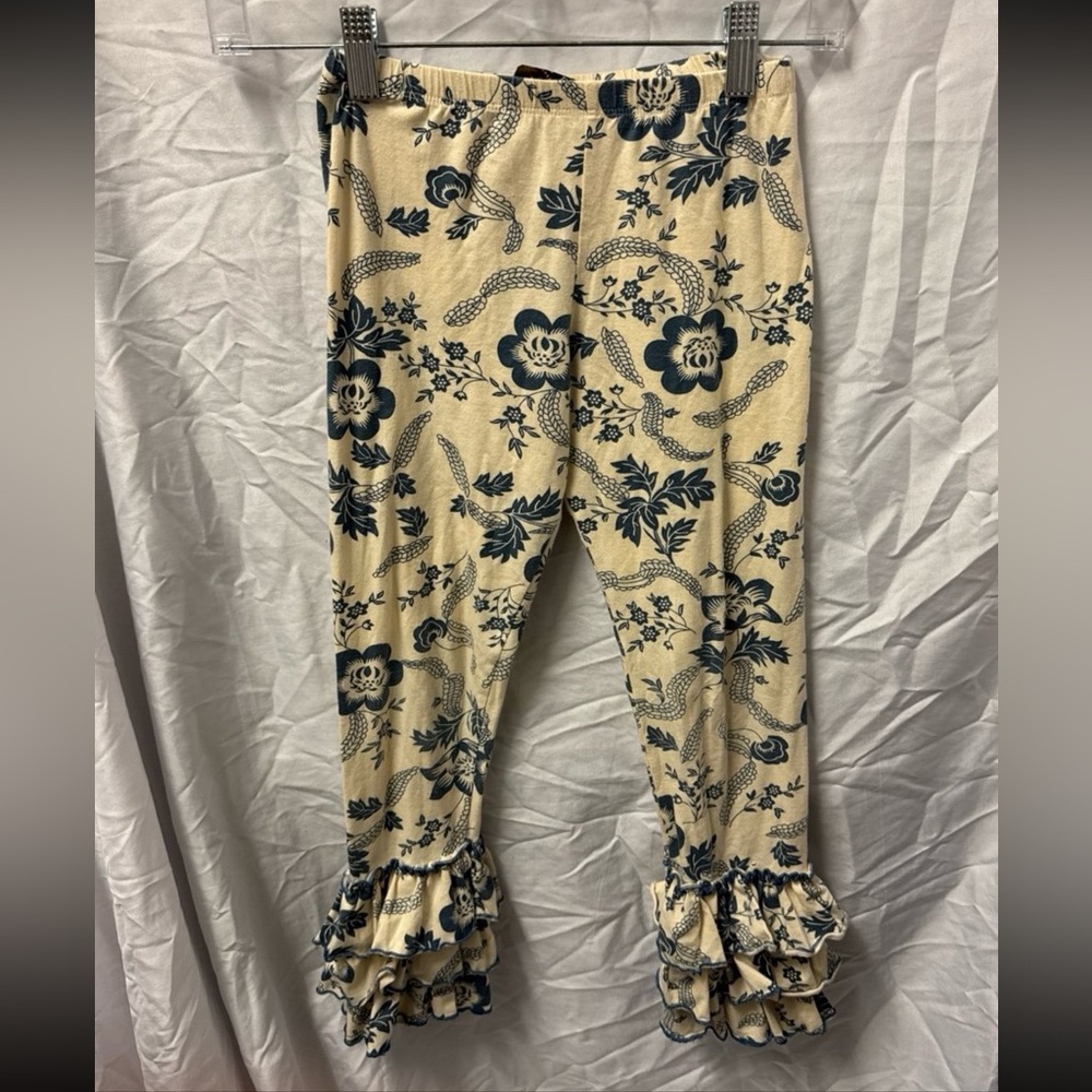 Mustard Pie Cream and Blue Floral Pants Ruffles Bloomers Leggings